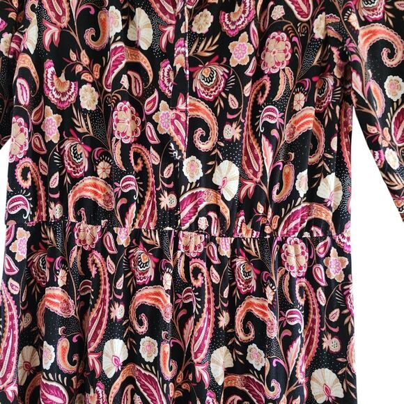 Loft Midi Dress Women Sz L Multicolor Paisley Tiered Tie Neck Long Sleeve Rayon - Picture 10 of 11